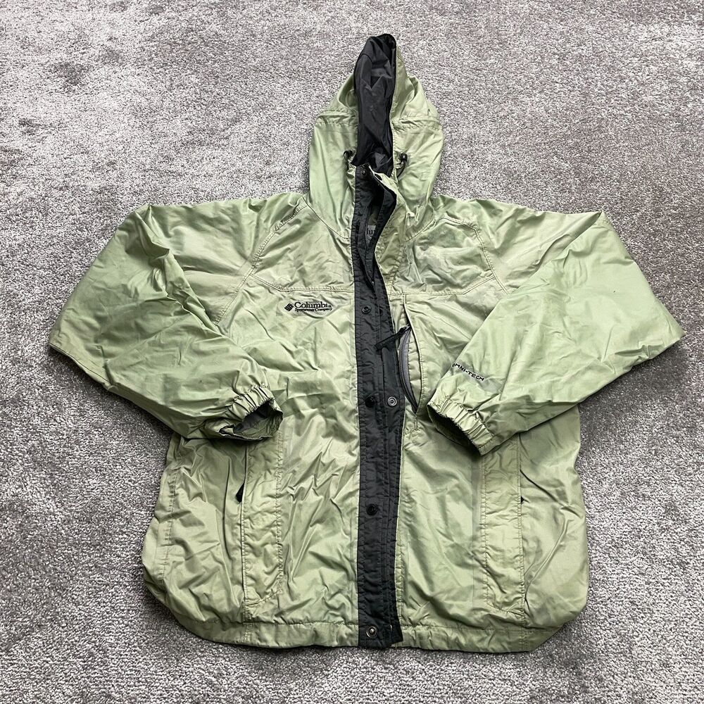 Columbia Omni Tech Jacket Mens Small Light Green Full Zip and Snap Hooded Adult